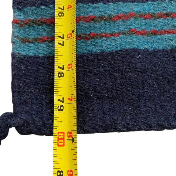 Handwoven Mexican ZAPOTEC Navy Wool Table Runner Red Bears Cloud Tassels 79"x10" - Picture 3 of 7